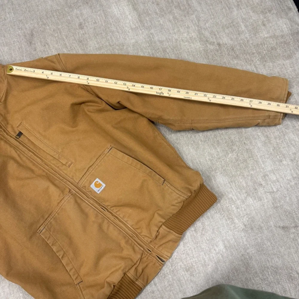 Carhartt Hooded Duck Canvas Jacket Brown Fleece Lined Workwear Full Zip Mens XL